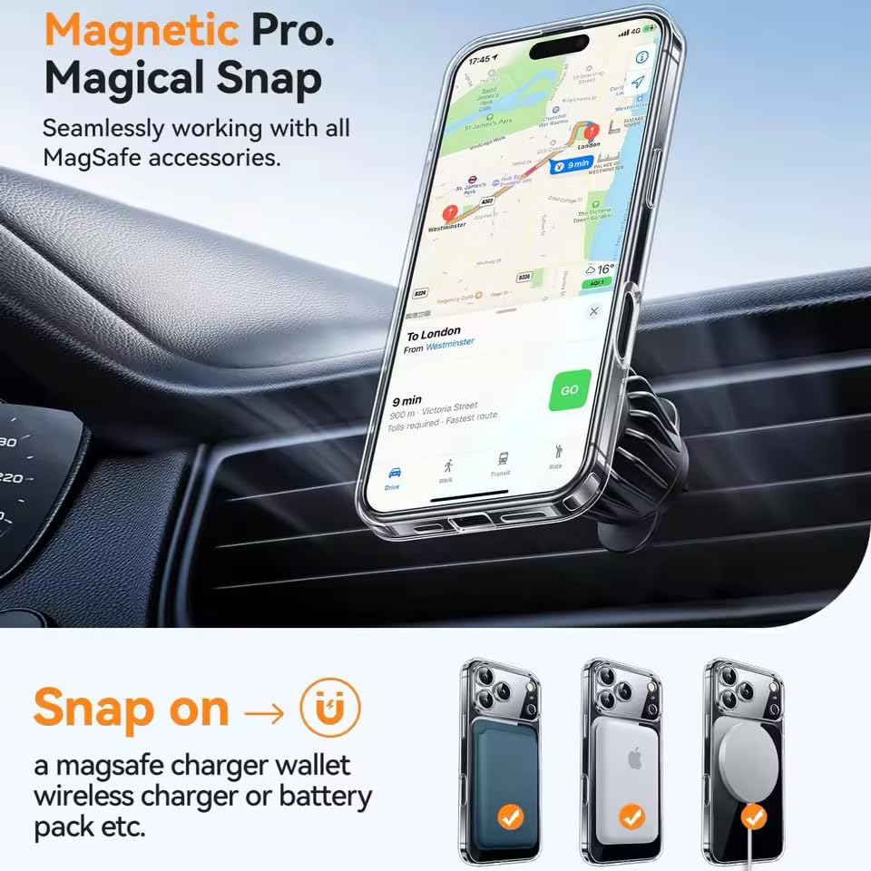 Coque pour iPhone 17, Compatible avec MagSafe, Anti-Jaunissement, Protection Antichoc Militaire, HD Clair Étui de Téléphone, Dos Transparent Anti-Rayures Housse - Navorenth